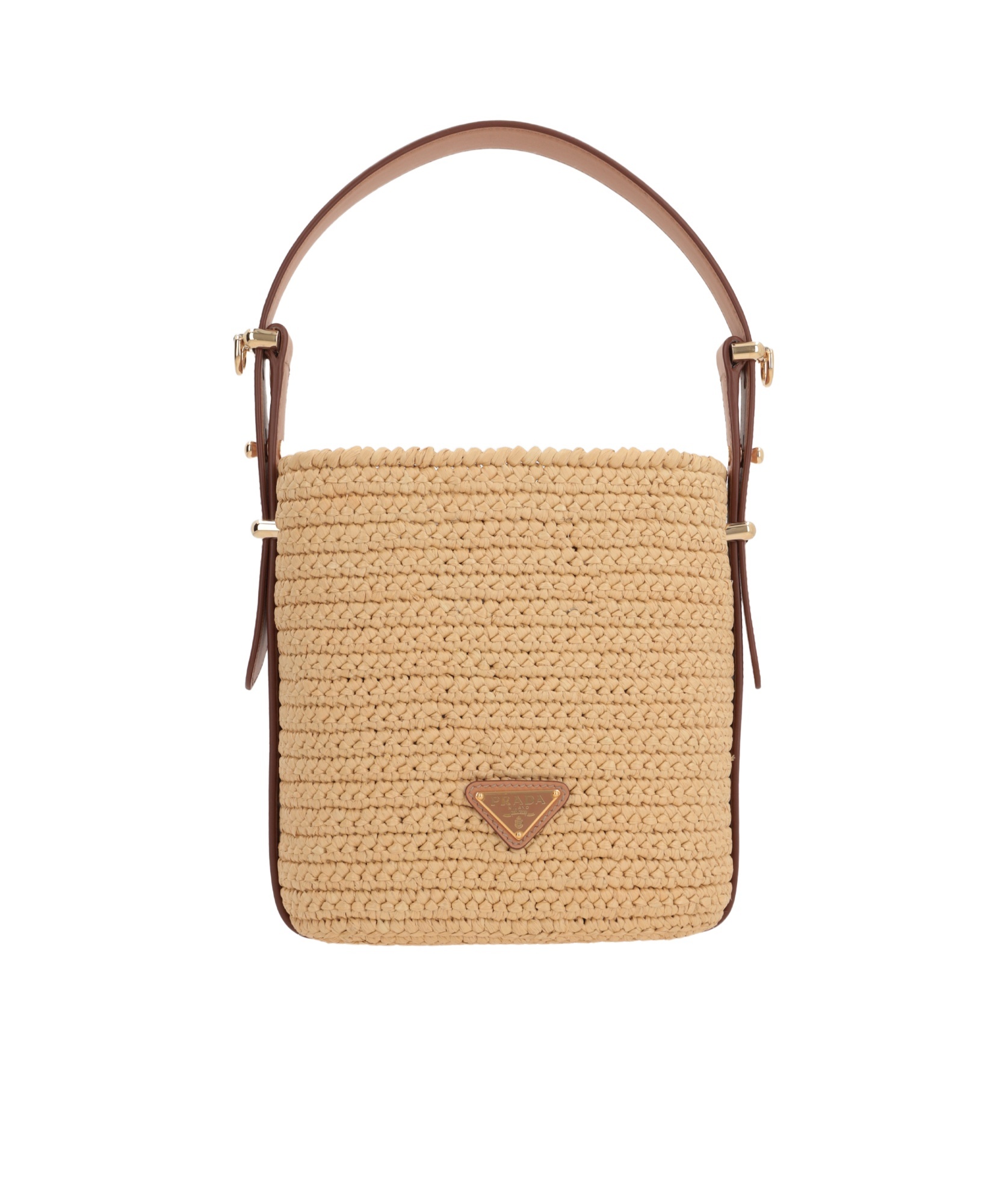 Prada Triangle-logo Raffia Mini Bag In Nude