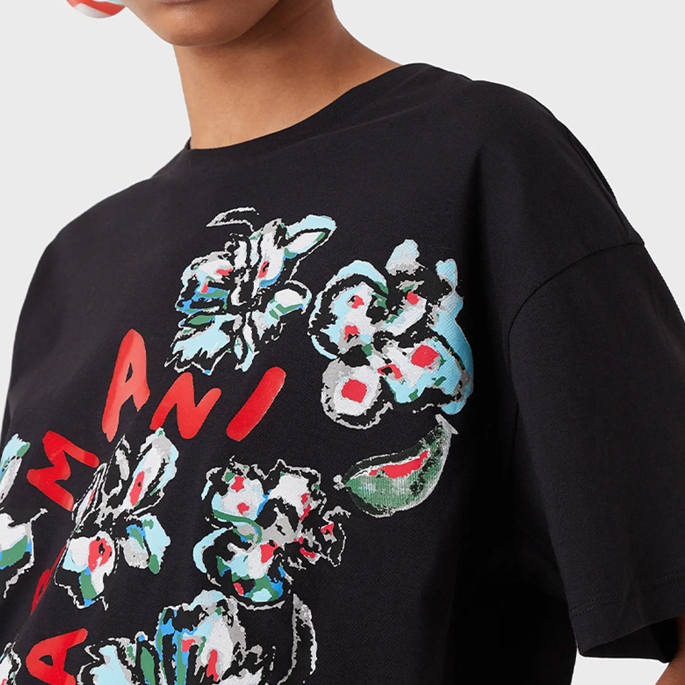 Emporio Armani Round-necked Flower T-shirt In Black