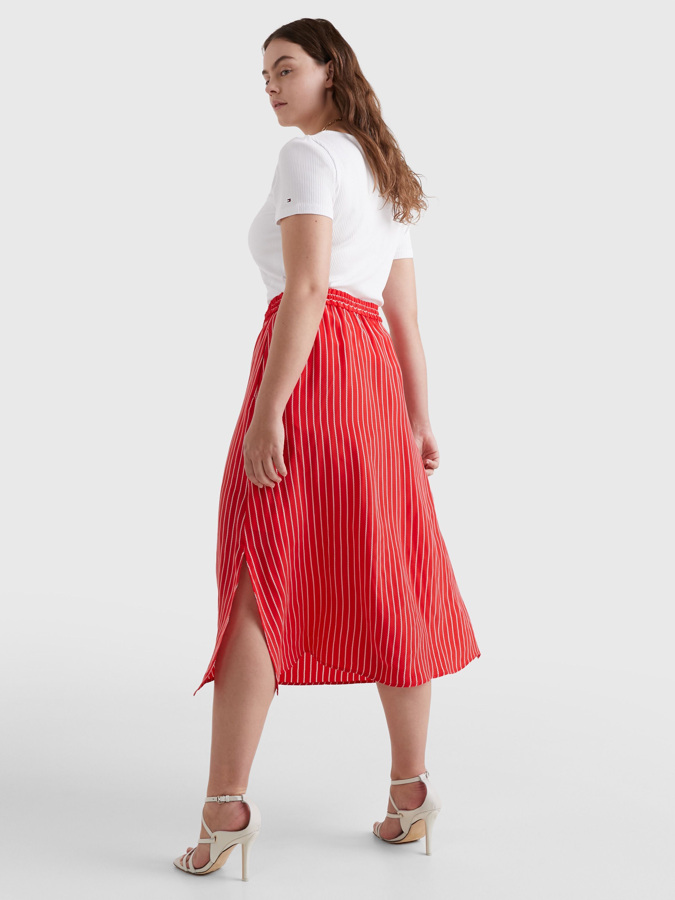 Tommy Hilfiger Rope Stripe Trumpet Skirt In Red