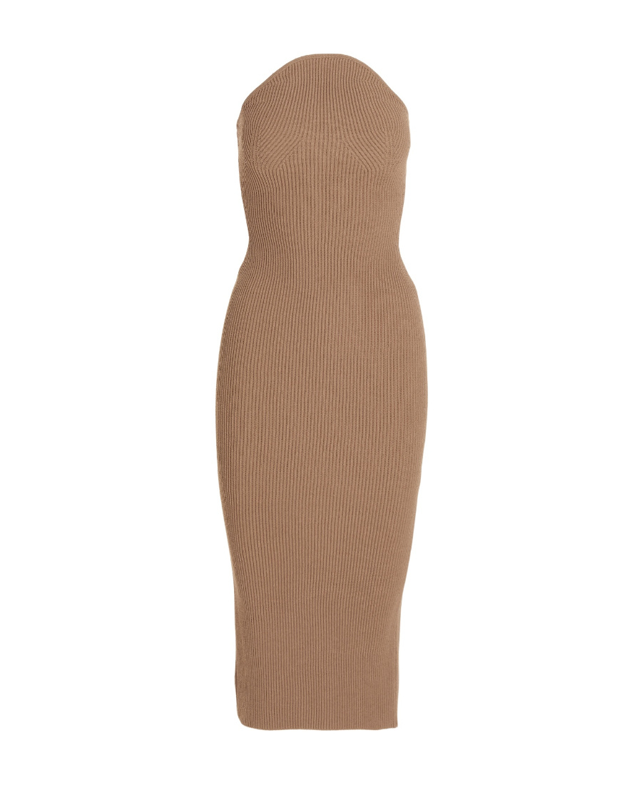 Khaite Rumer Strapless Ribbed-knit Midi Dress In Brown