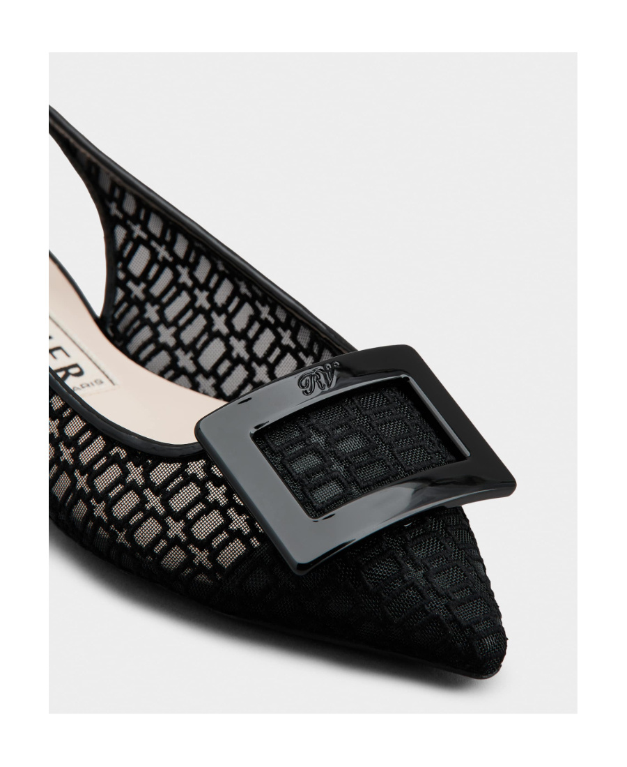 Roger Vivier Gomettine Net Heel Buckle Ballet Shoes In Black
