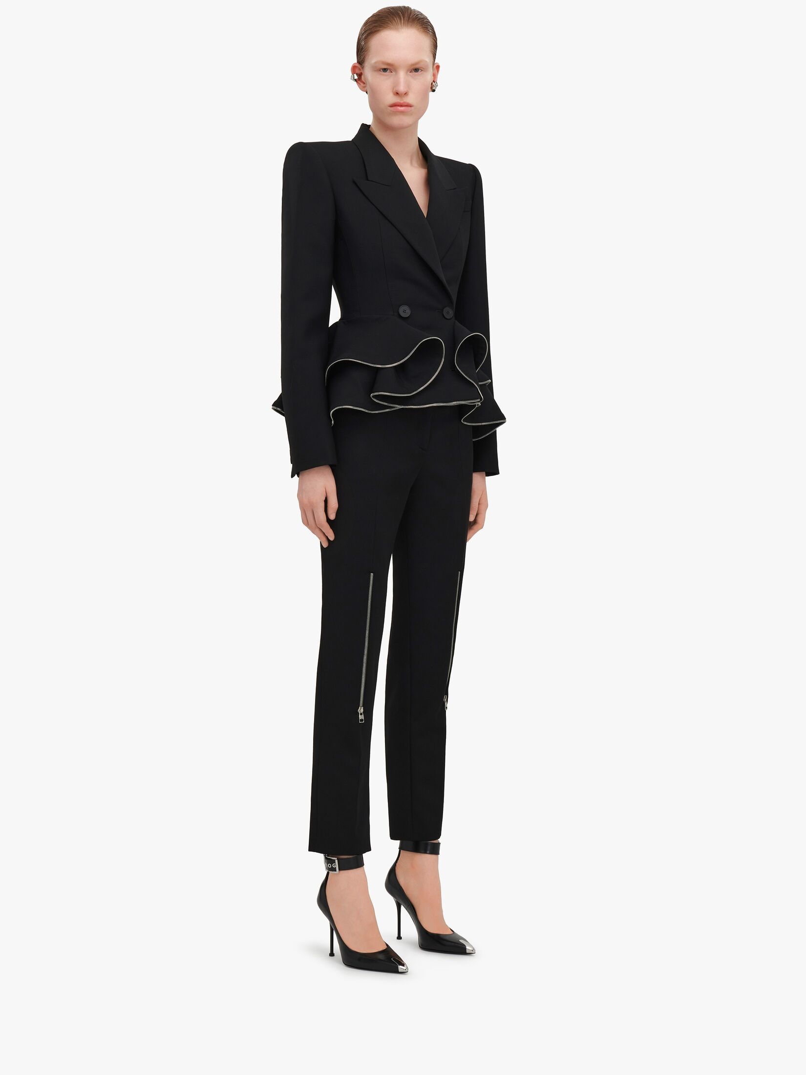Alexander Mcqueen Zip-detail Wool Trousers In Black