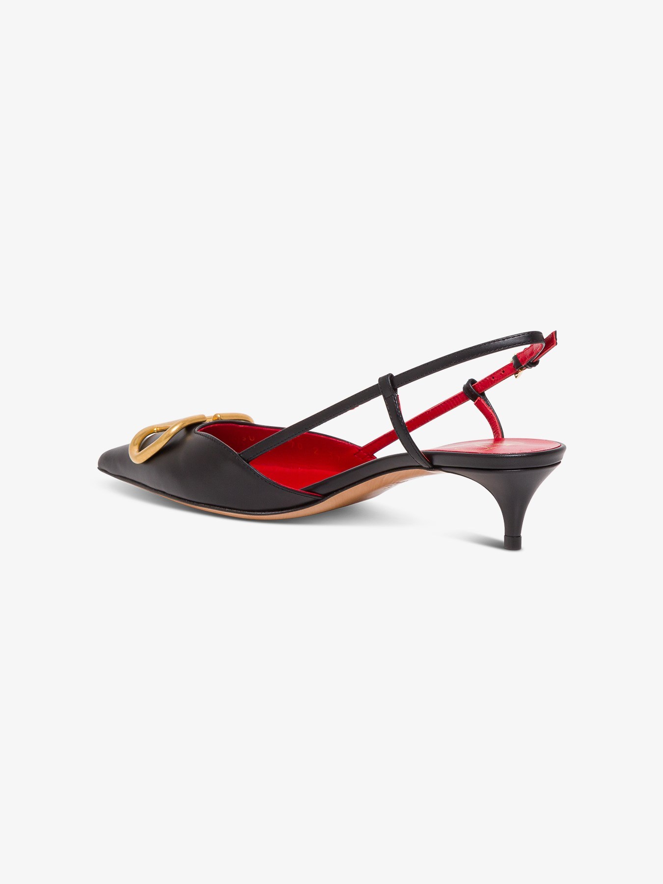 Valentino Pointed Toe Slimback Pump With Vintage-effect Brass Detail In Black