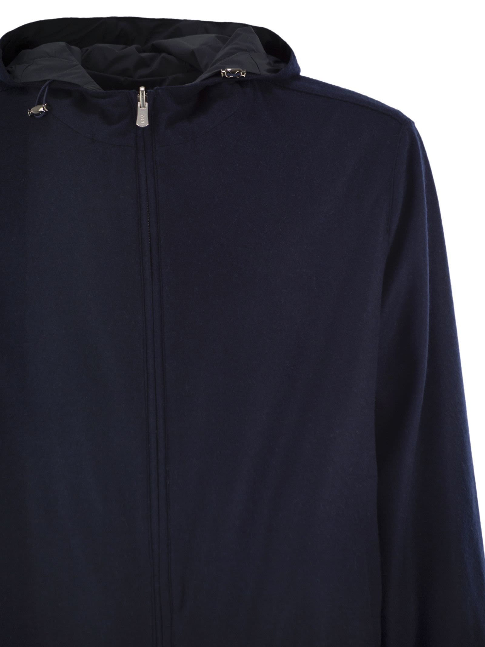 Fedeli Reversible Bomber Jacket With Hood In Cashmere Flannel And Airstop In Black