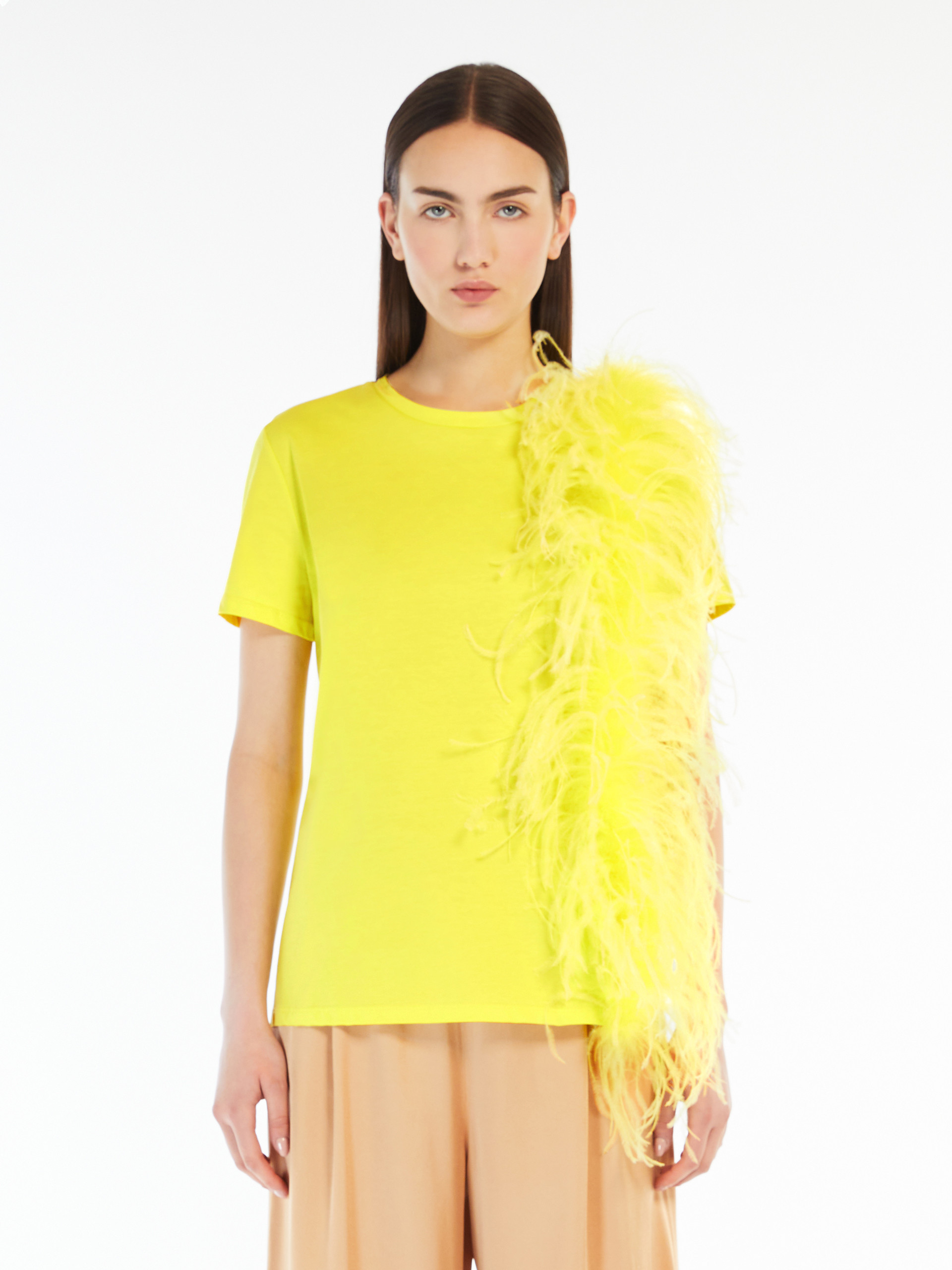 Max Mara Feather Detail Jersey T-shirt In Yellow