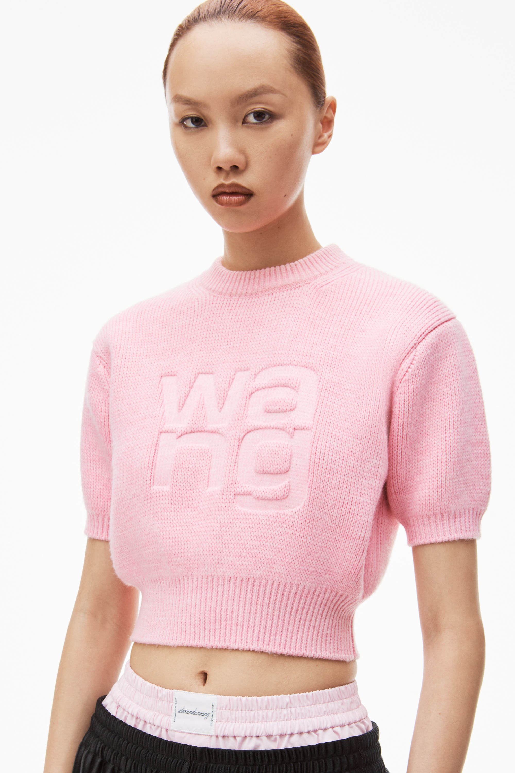 Shop Alexander Wang T Densely Woven Engraved Short-sleeved Pullover In Pink