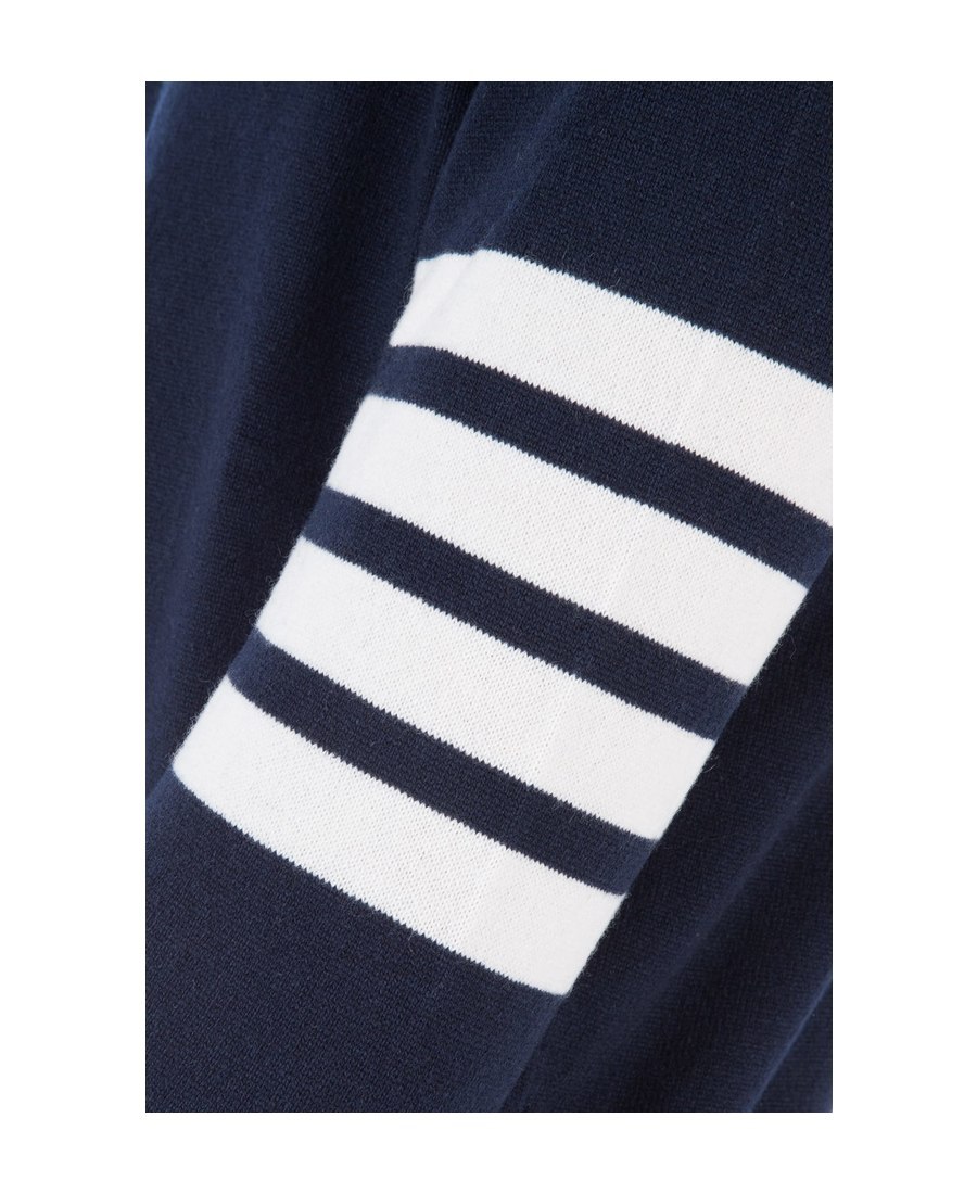 Thom Browne Blue Crewneck Swwater With 4-bar On The Sleeve And Ribbed Trims In Wool Man In Black
