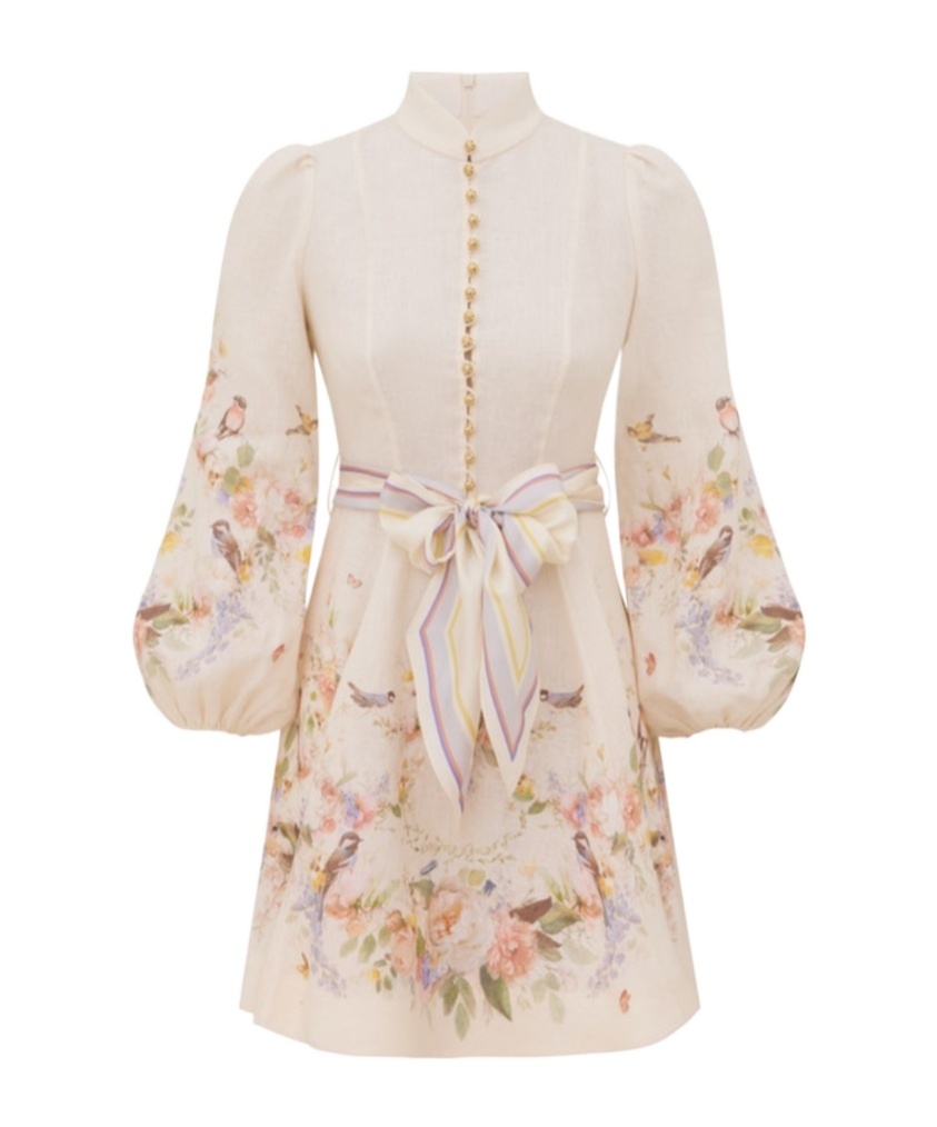 Zimmermann Valiant Button Mini Dress In Cream Bouquet