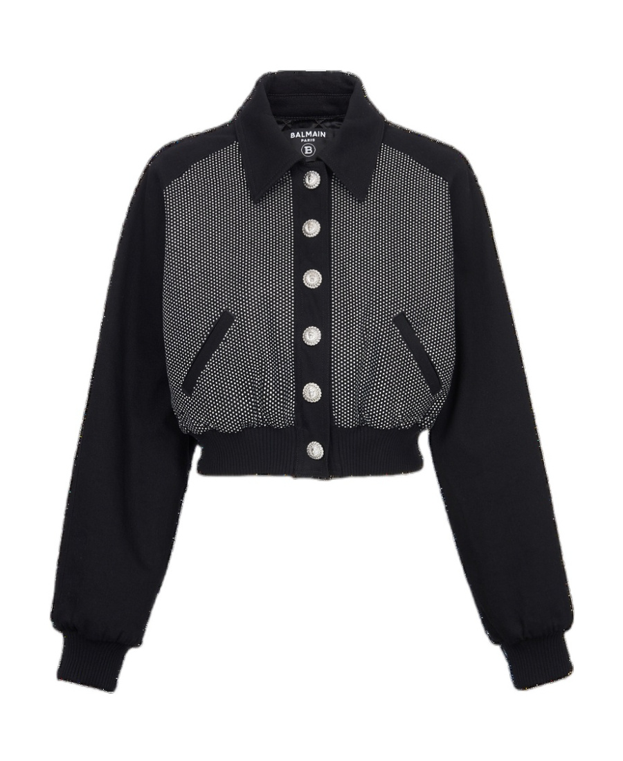 Balmain Crystal Decorated Casual Jacket In Black