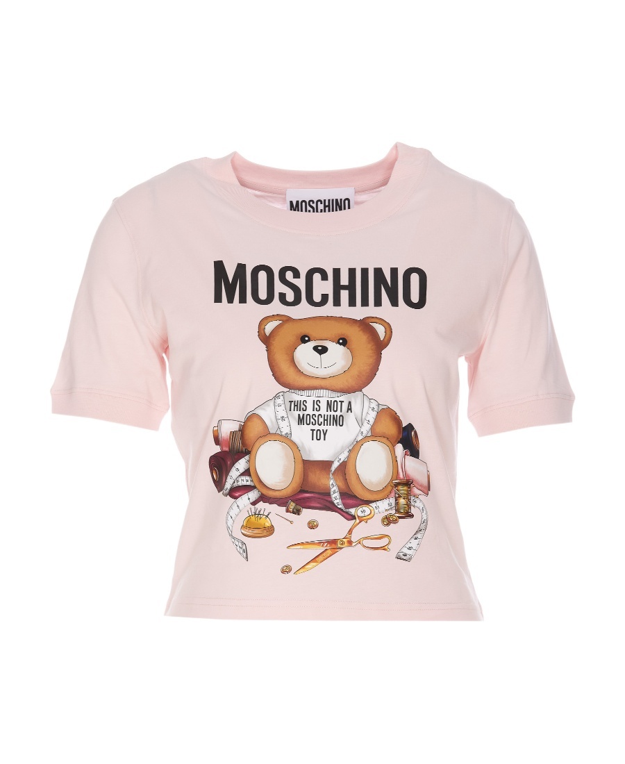 Moschino Teddy Bear Logo Printed Crewneck T In Pink
