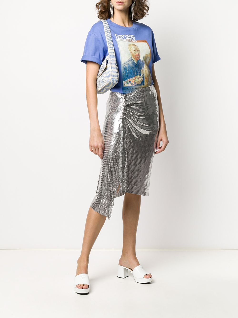 Rabanne Chainmail Ruched Skirt In Gray