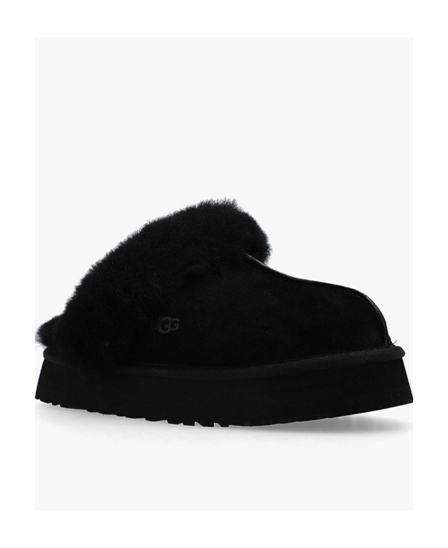 Ugg Disquette Mini Suede Slipper With Sheepskin Collar In Black