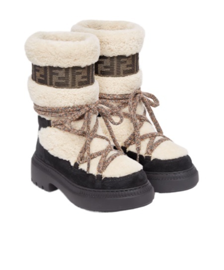 Fendi Apres Chic Suede Shearling Ski Boots In Black