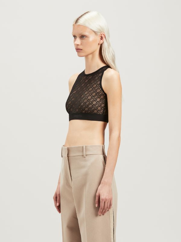 PALM ANGELS SHEER-LACE LOGO RACERBACK BRA