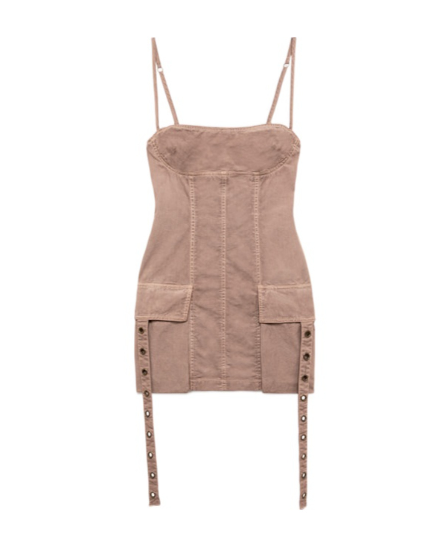 Blumarine Tooling Pocket Canvas Mini Dress In Nude