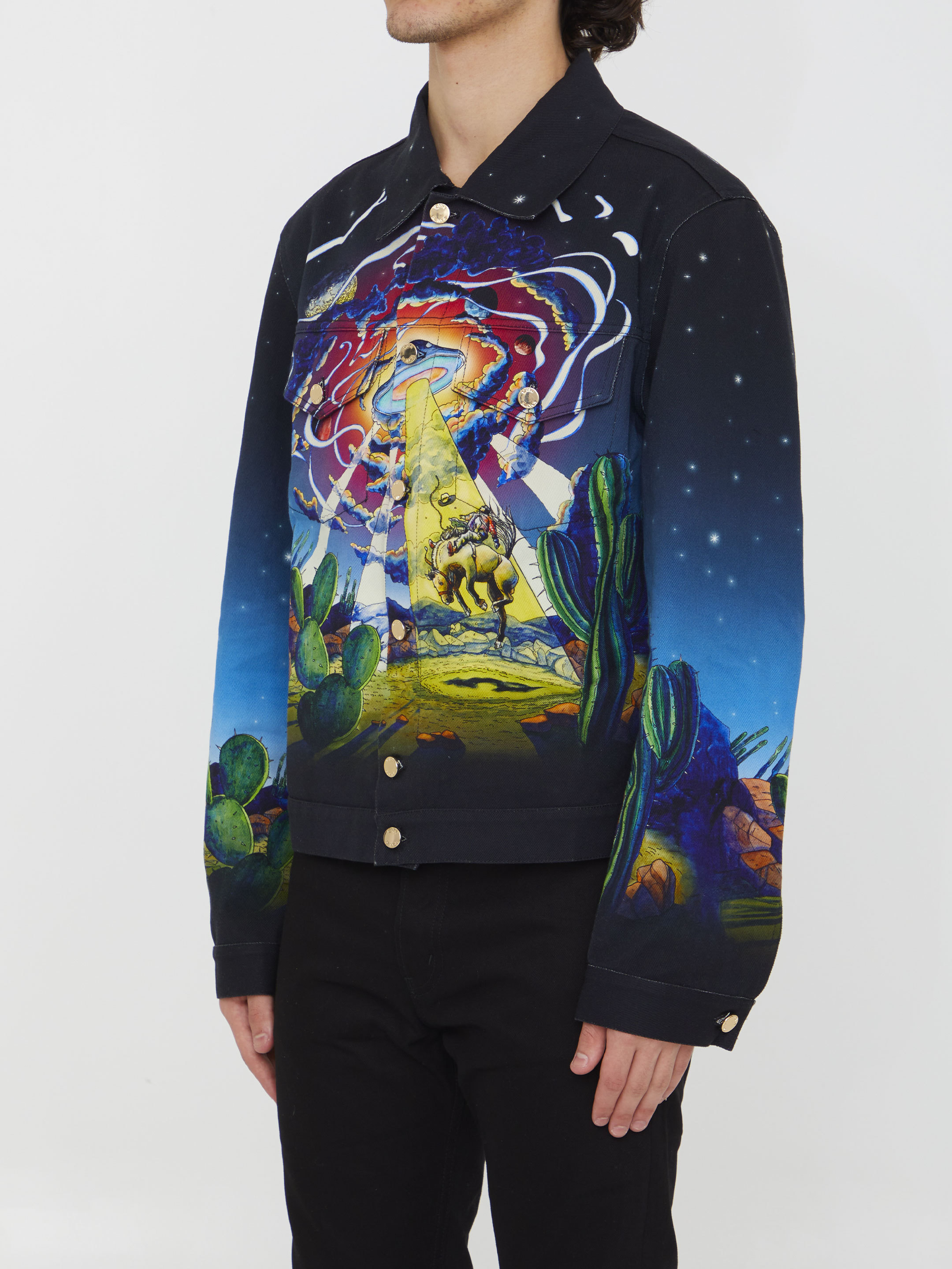 Casablanca Black Long-sleeve Shirt With Graphic Print In Silk Man In Black
