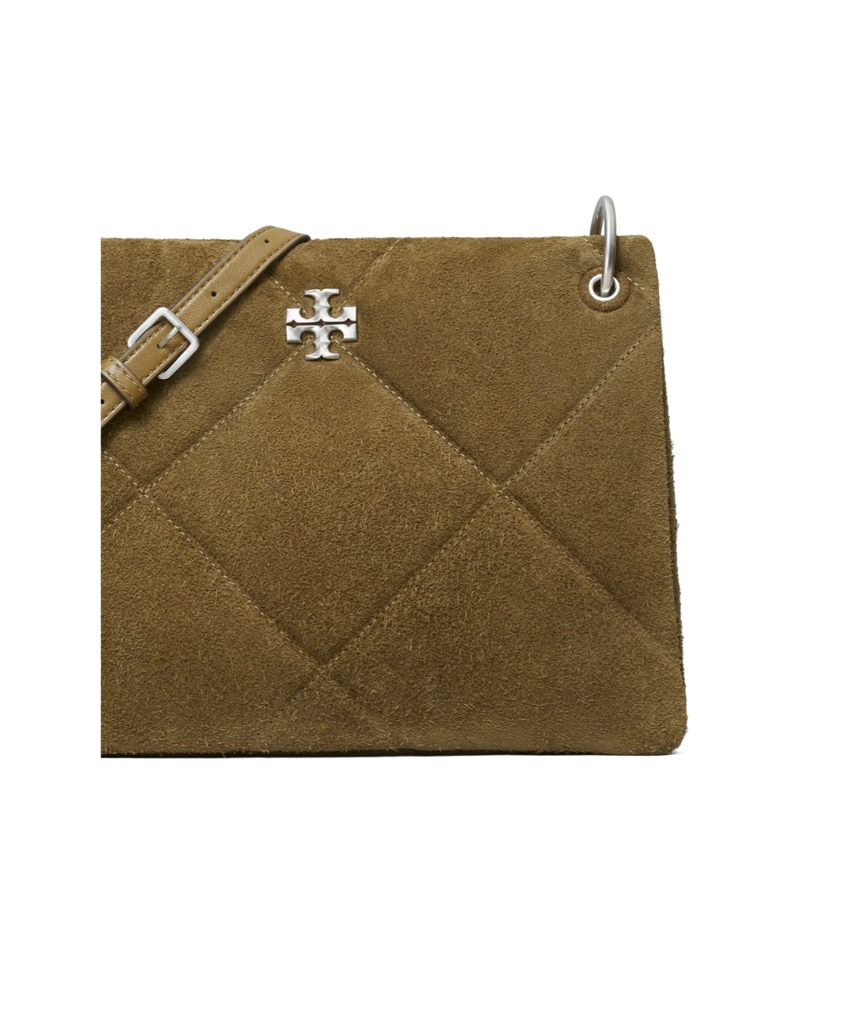 Tory Burch Kira Diamond Quilt Suede Small Convertible Bag Deep Olive In Green