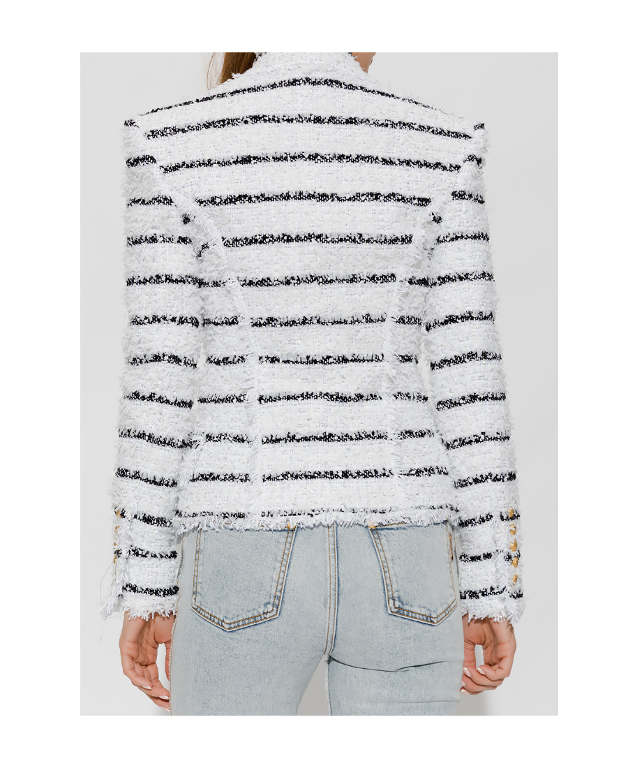 Balmain Striped Trurex-tweed Jacket In White