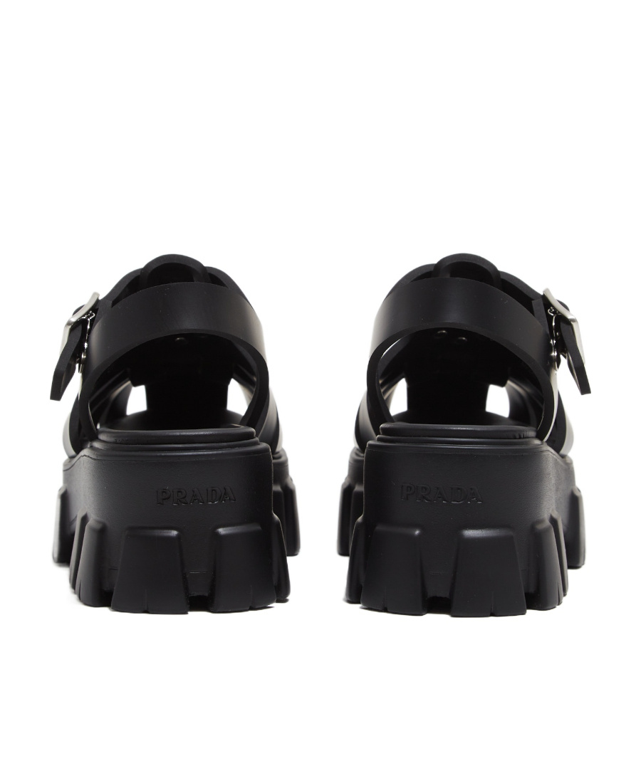 Shop Prada Monolith Foam Rubber Logo Platform Sandals In Black