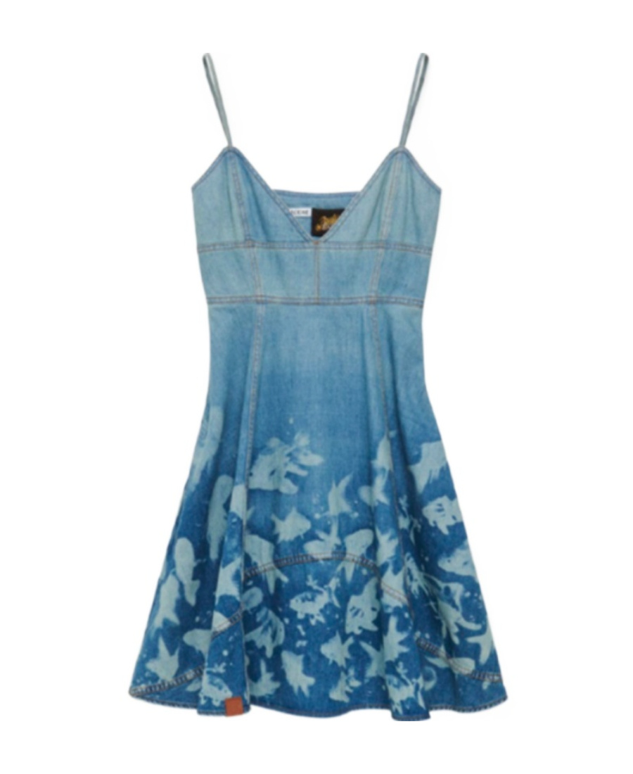 Loewe Fish Strappy Dress In Denim