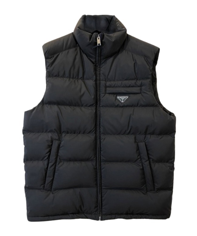 Prada Black Padded Re-nylon Waistcoat With Logo Men In Black