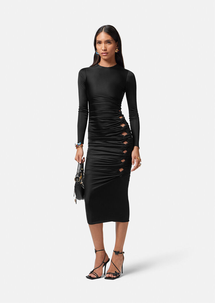 Versace X Dua Lipa Cut-out Midi Dress In Black