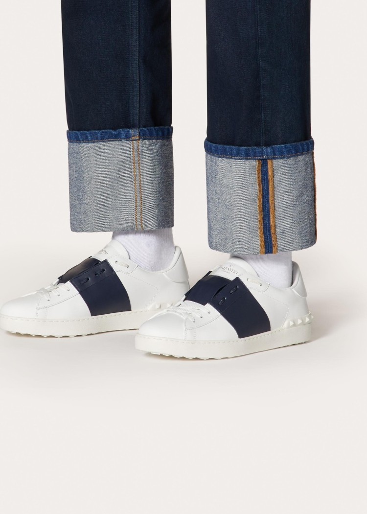 Valentino Garavani Open Leather Sneakers With Contrast Band And Stud Details Shoes In White