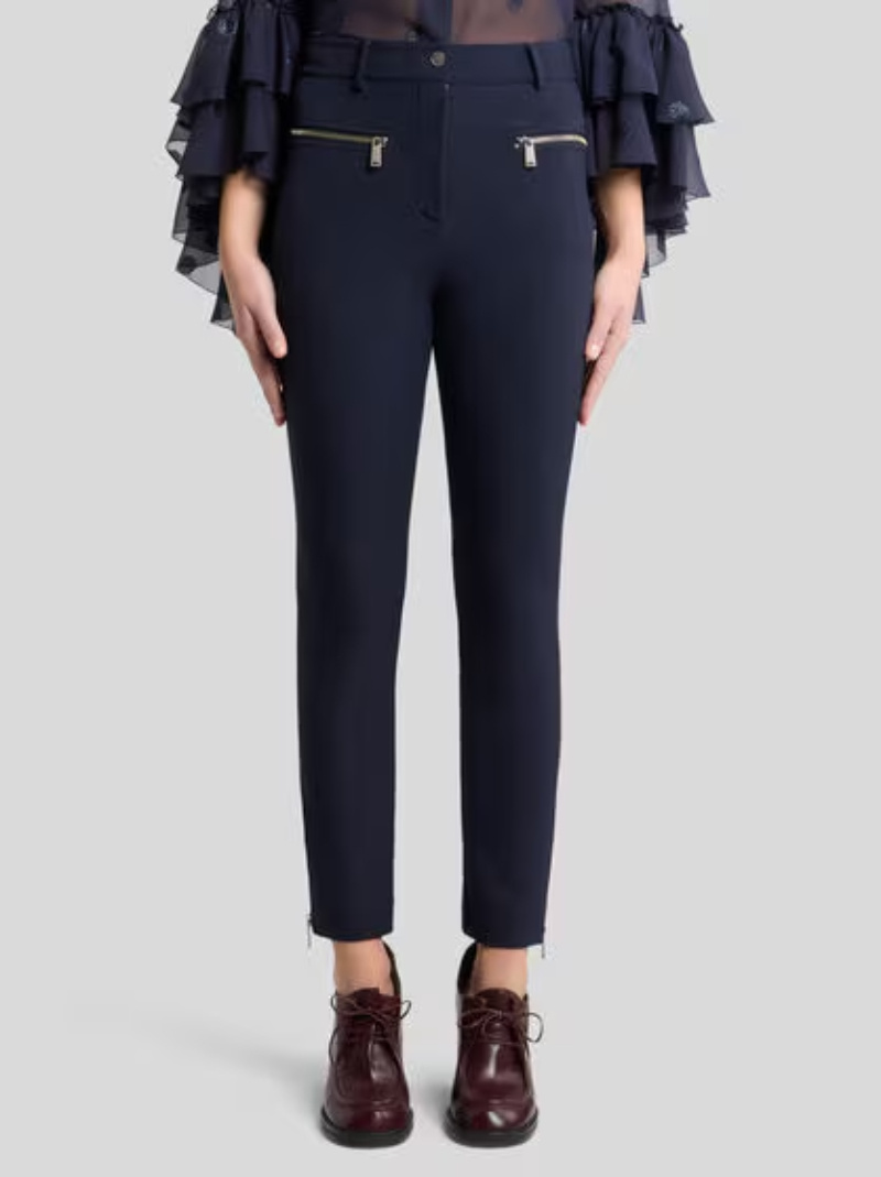 Etro Slim-fit Trousers With Zip In Blue