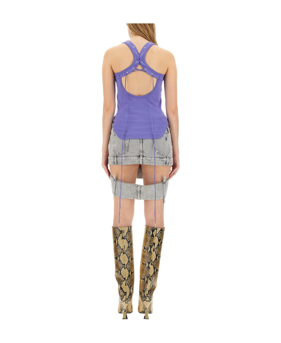 Attico Logo Scoop Neckline Sleeveless Fitted Strap Detail In Blue