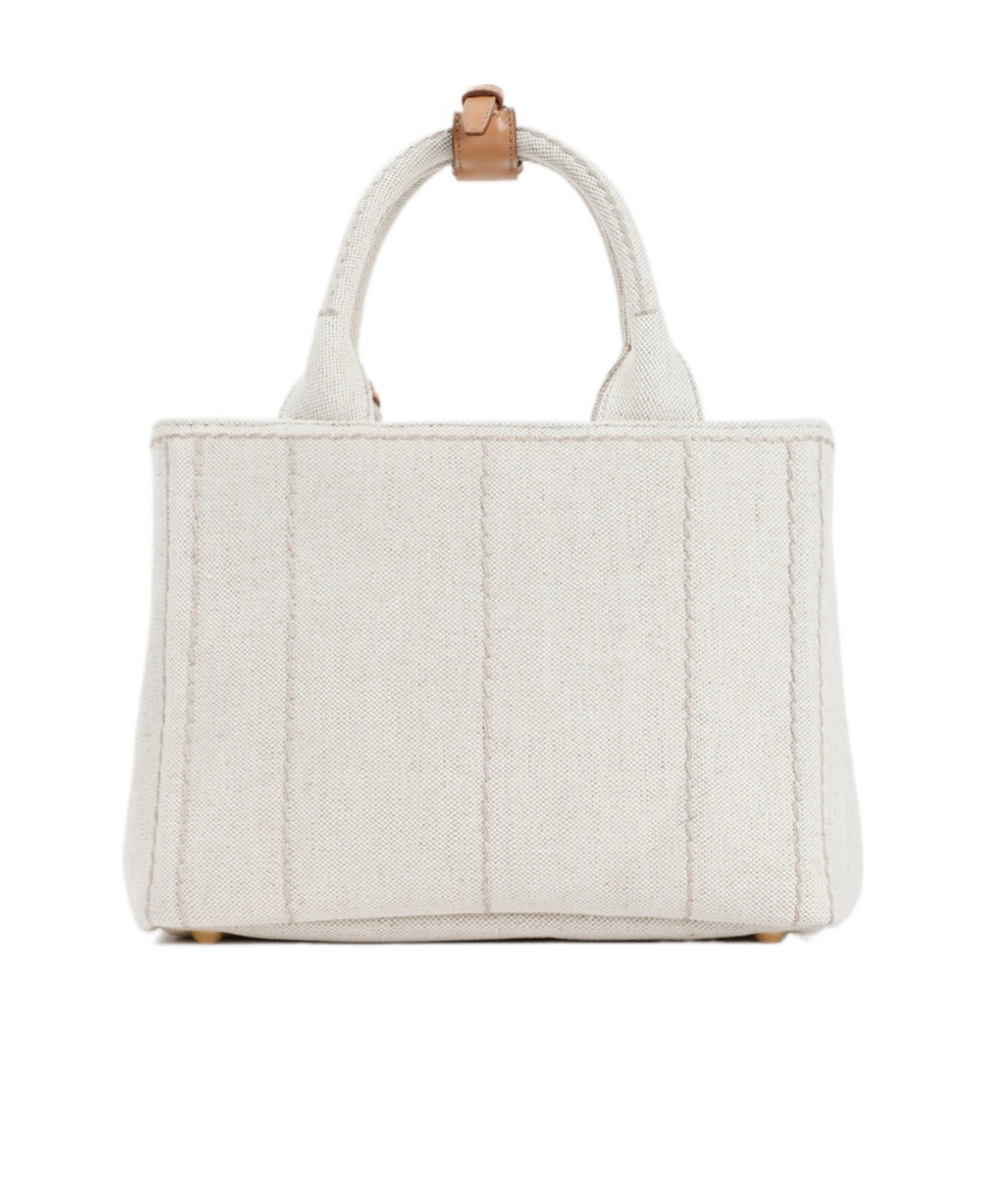 Prada Small Logo Embroidered Canvas Tote Bag In Neutral