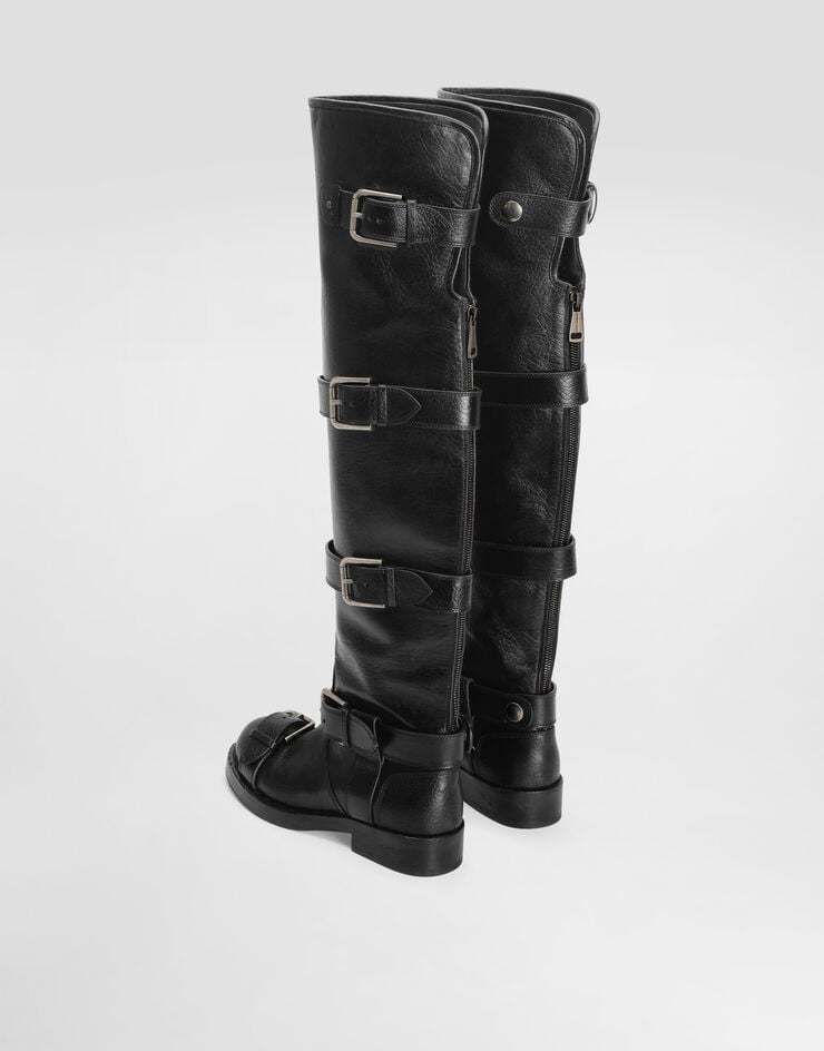 Dolce & Gabbana Over-the-knee Leather Boots Buckle Detail In Black
