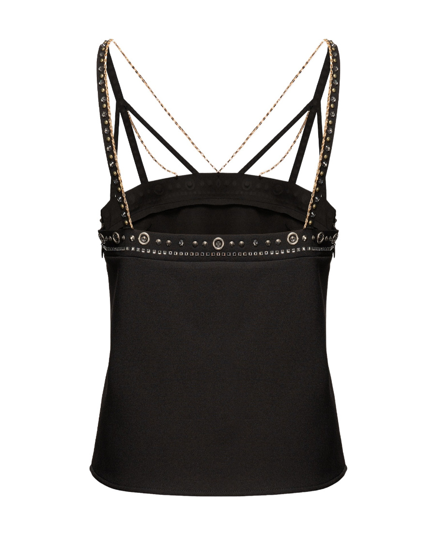 Pinko Crystal-embellished Chain Vest Top In Gray