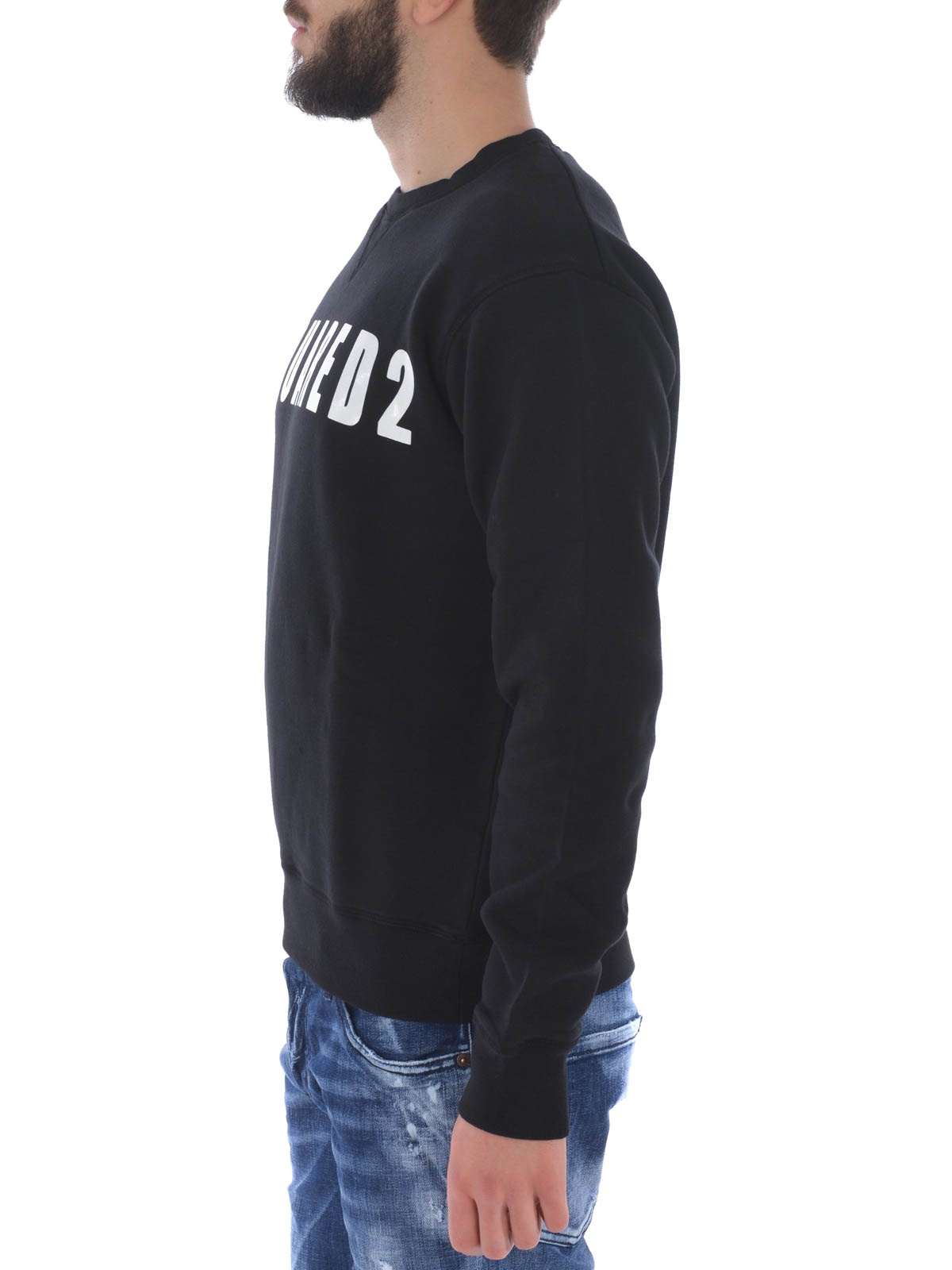 Dsquared2 Cotton Crewneck Sweater With Ribbed Hem In Black