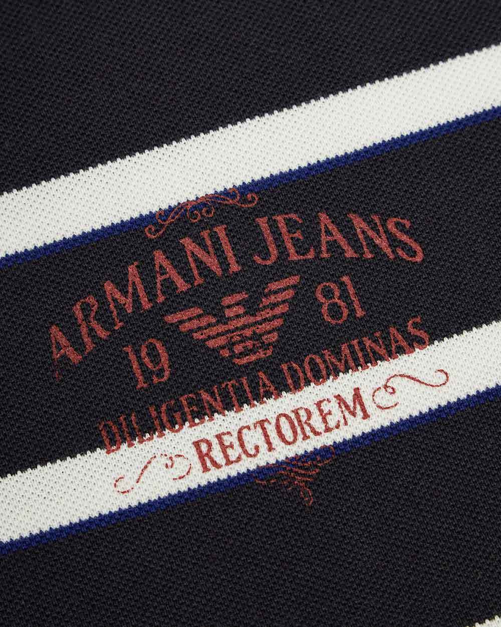 Armani Jeans Logo Striped Polo Shirt In Black