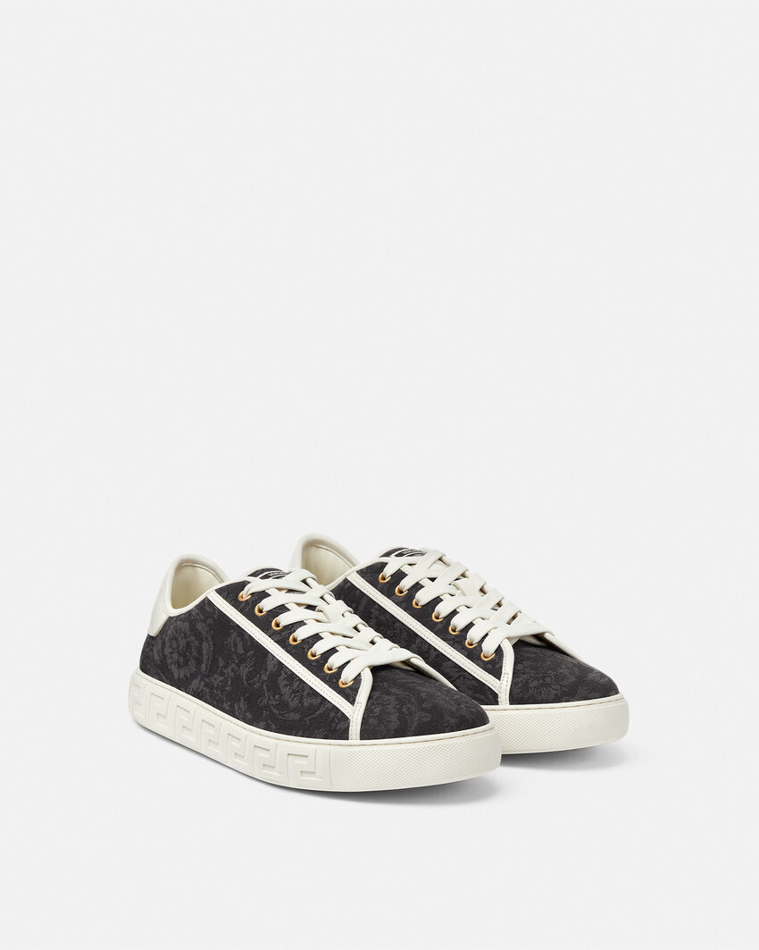 Versace Barocco Greca Jacquard Lace-up Sneakers In White
