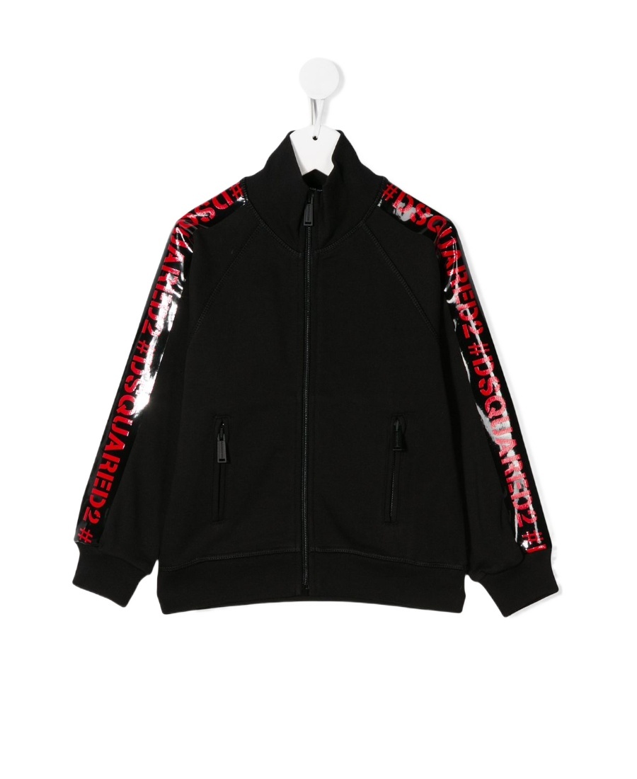 Dsquared2 Logo Tape Zip-up Sweatshirt In Black