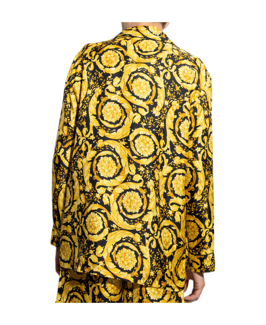 Versace Baroque Pattern-print Silk Pyjama Shirt In Yellow