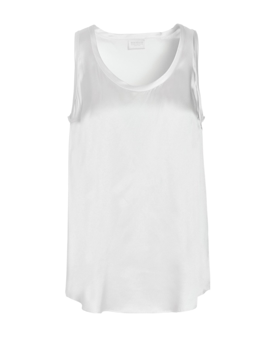 Brunello Cucinelli Stretch-silk Satin Reversible Tank Top In White