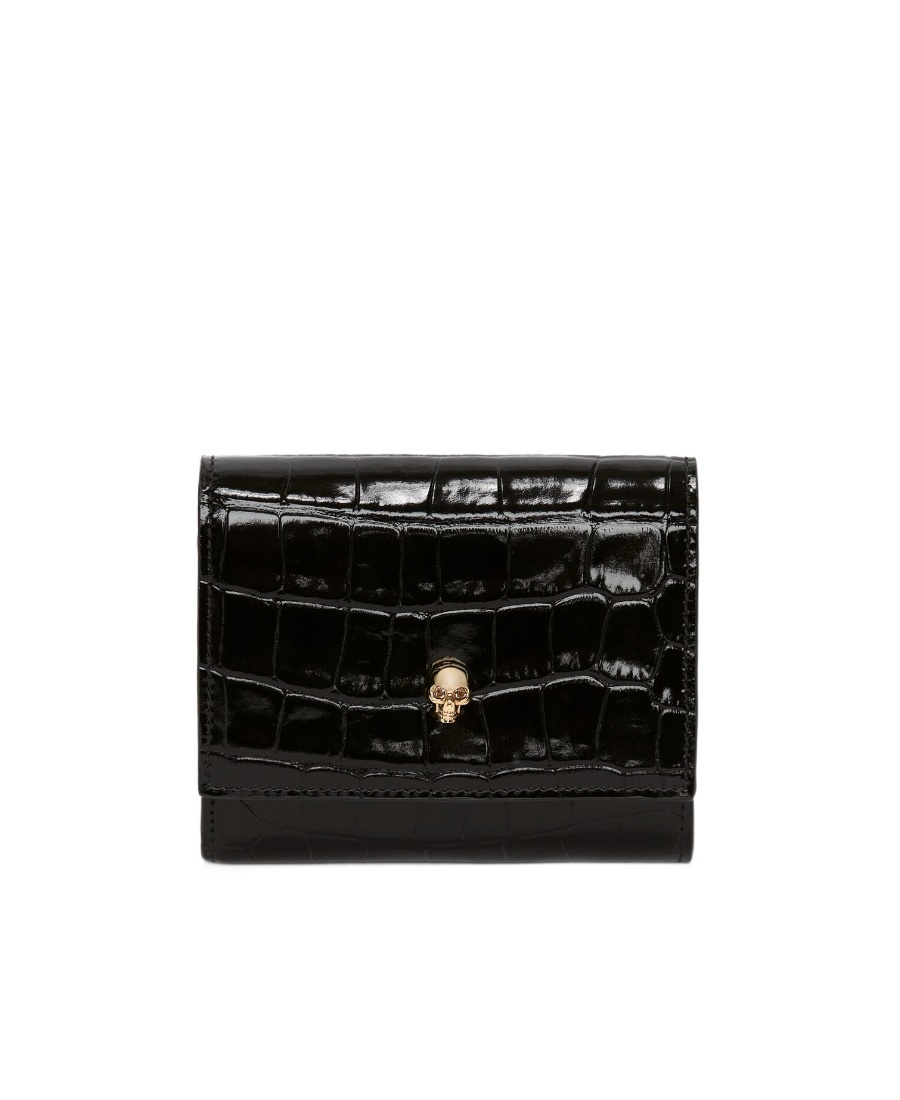Alexander Mcqueen Skull-charm Tri-fold Wallet In Black