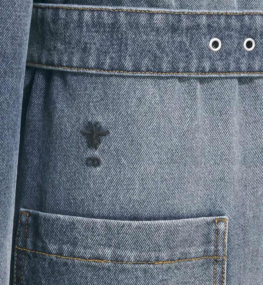 Dior Long Button Denim Coat In Blue