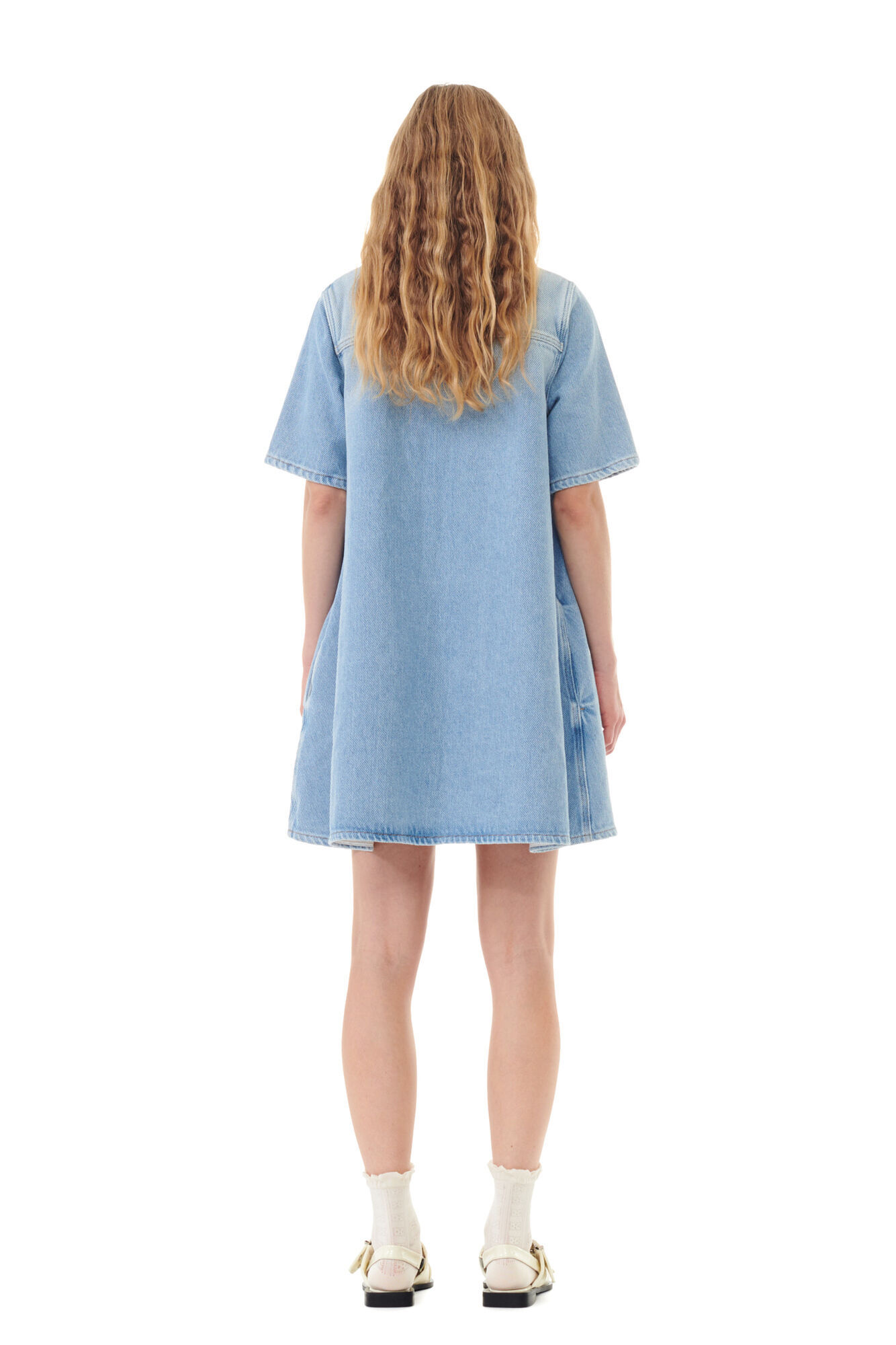 Ganni Cutline Organic Cotton Denim Minidress In Mid Blue Vintage