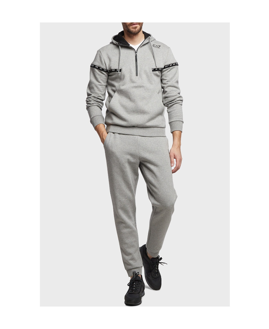 Ea7 Semi-zipper Design Logo Hooded Sweater In Gray