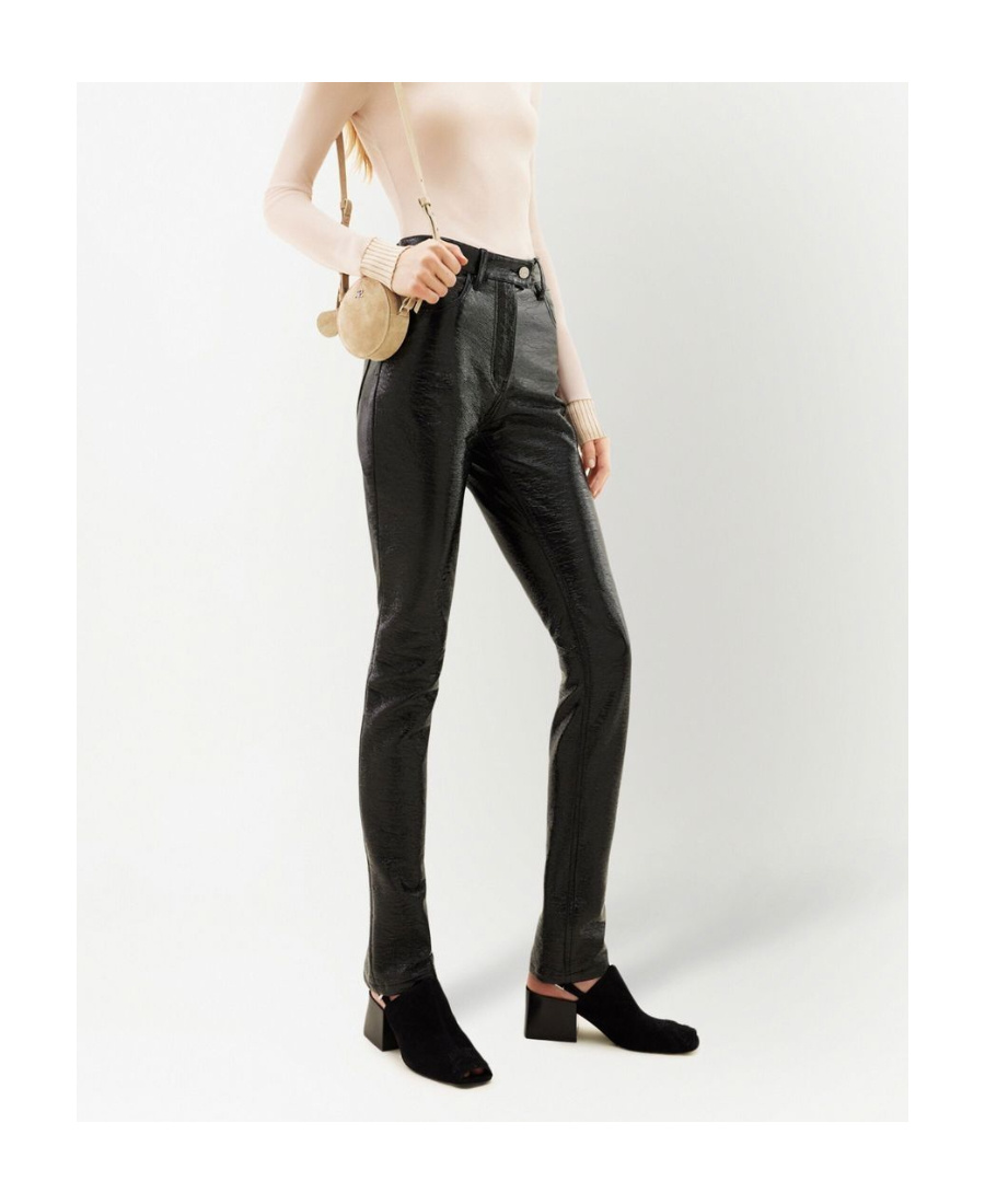Shop Courrèges Vinyl Slim-cut Trousers In Black