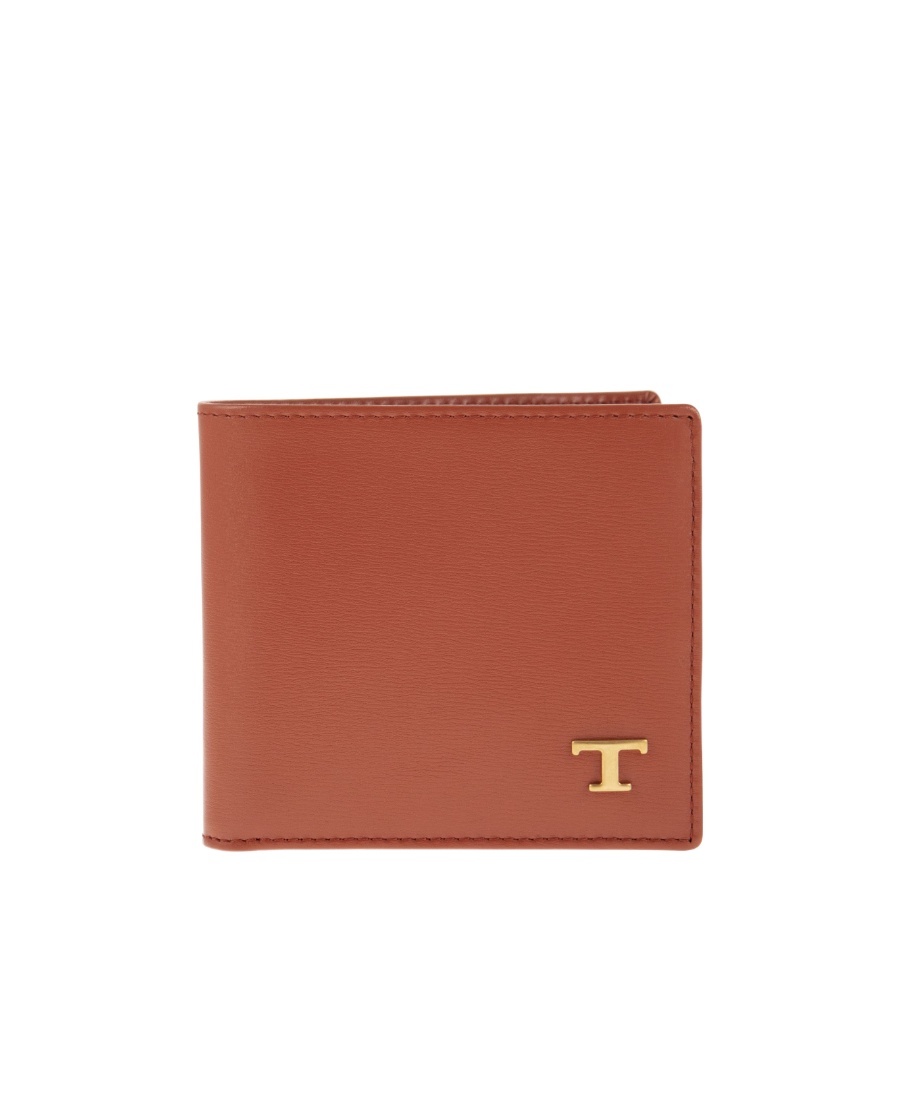 Tod's Men Leather Wallet With Logo In Brown