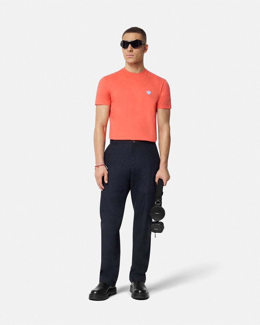 Versace Orange Medusa-embroidered Cotton T-shirt In Pink