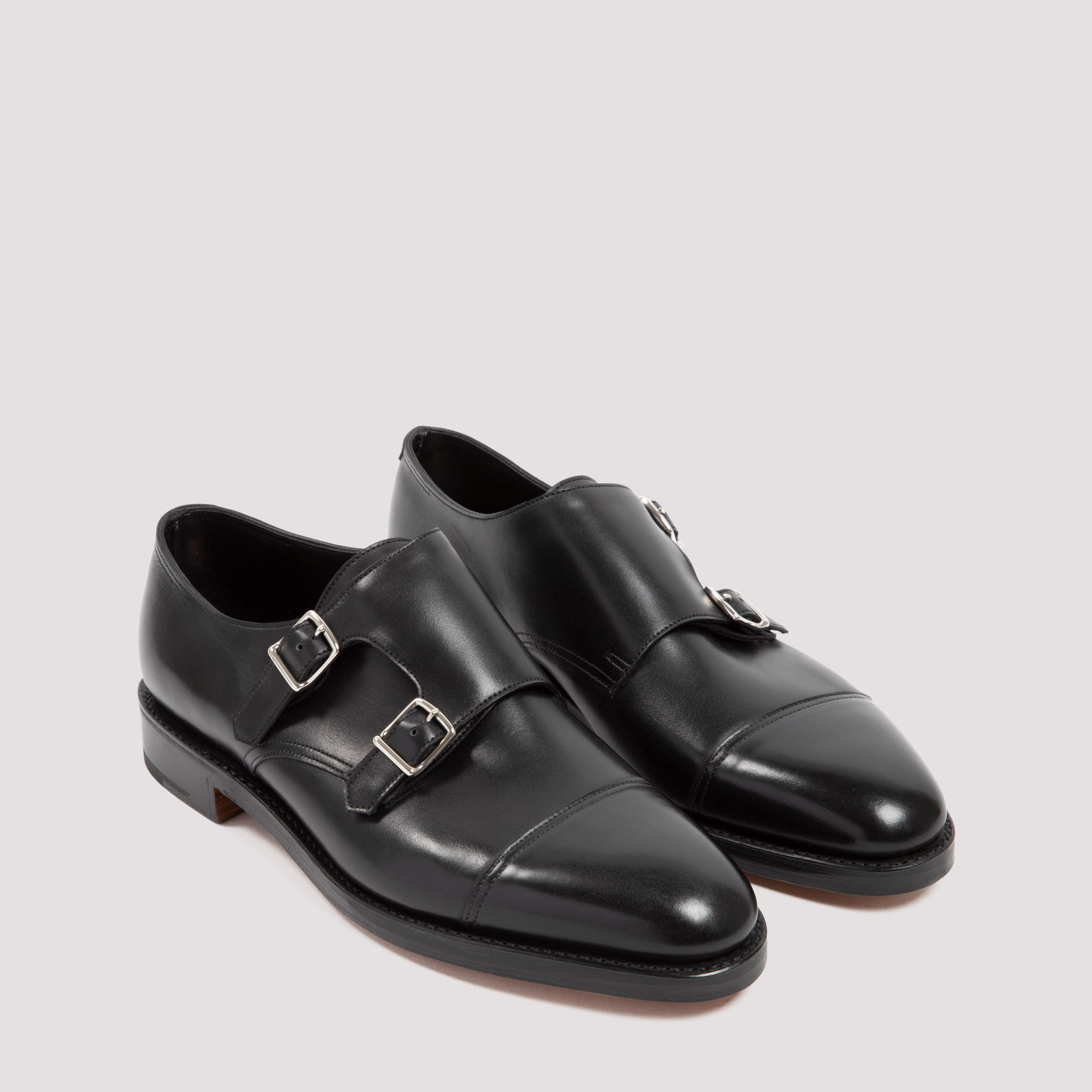 John Lobb Hand-sewn Black Calf Leather Double Buckle Shoe In Black