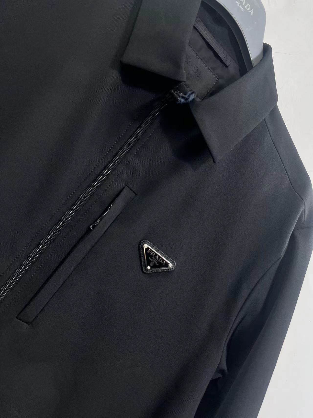 Prada Long-sleeved Logo Casual Jacket In Black