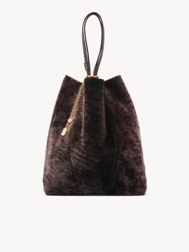 Chloé Spin Leather-trimmed Embellished Shearling Tote In Brown