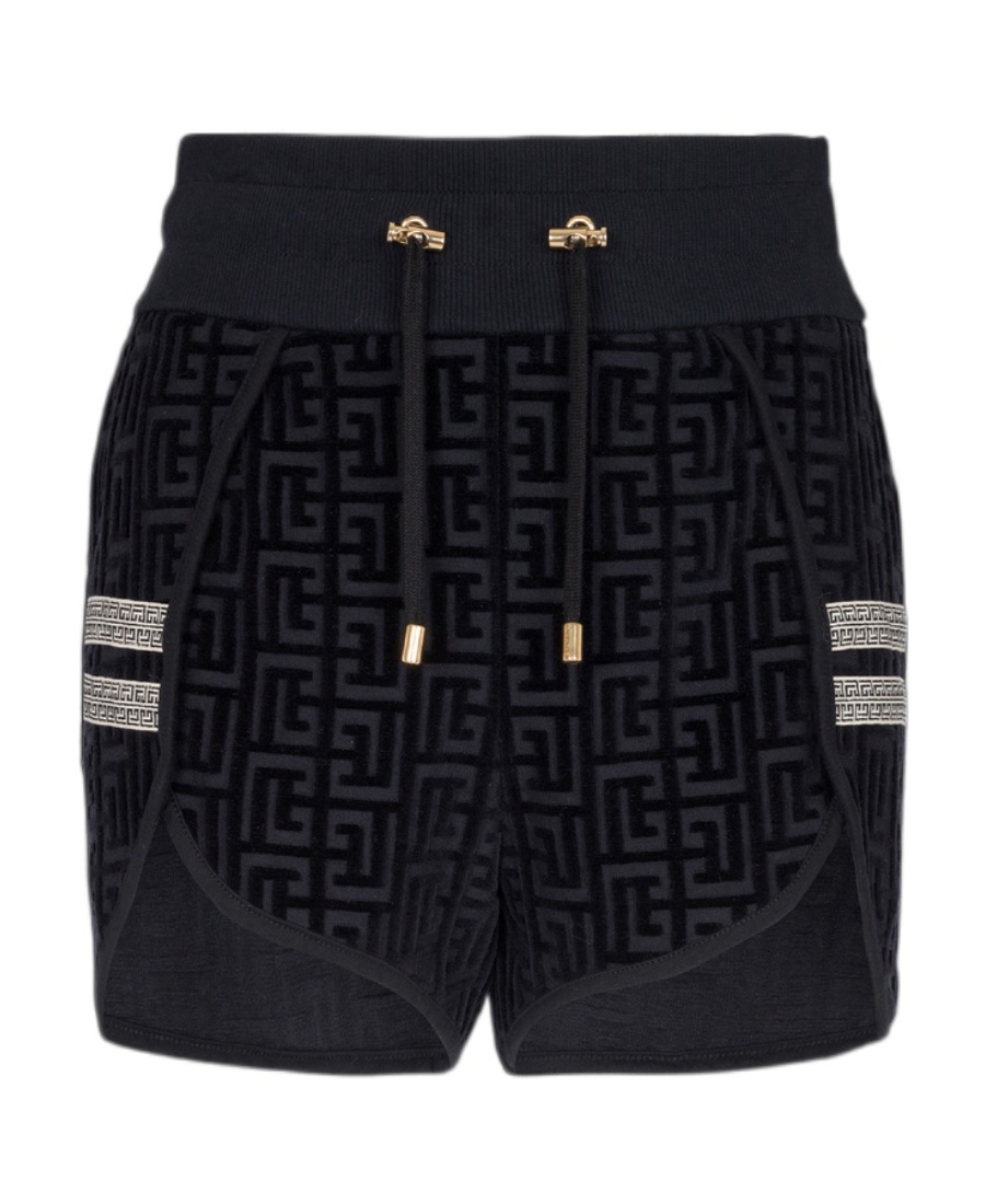 BALMAIN MONOGRAMMED VELVET SHORTS