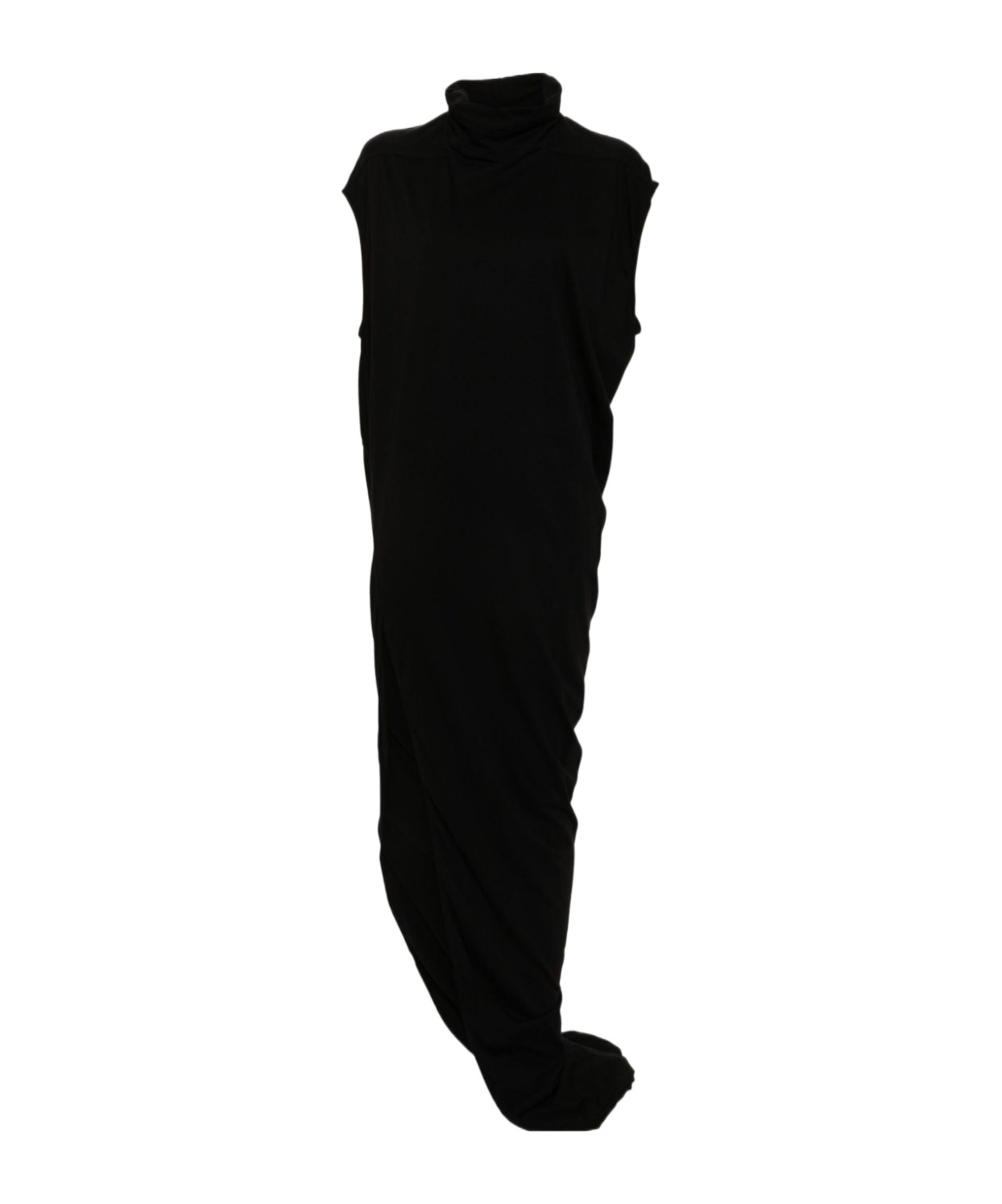 Rick Owens Drkshdw Long Dress With Cap Sleeves And Draped Detail In Black